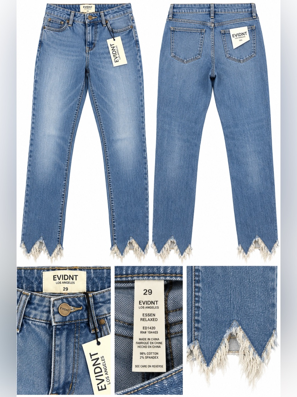 NWT EVIDNT Essen Relaxed Jeans Size 29 Frayed Pointed Hem